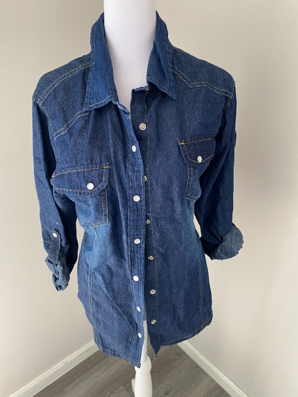 Denim 3 Quarter Sleeve Button up Shirt